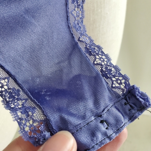 Vintage Lavender Silky Satin Spaghetti Strap Bodysuit Playsuit with Lace Trim - Picture 4 of 9